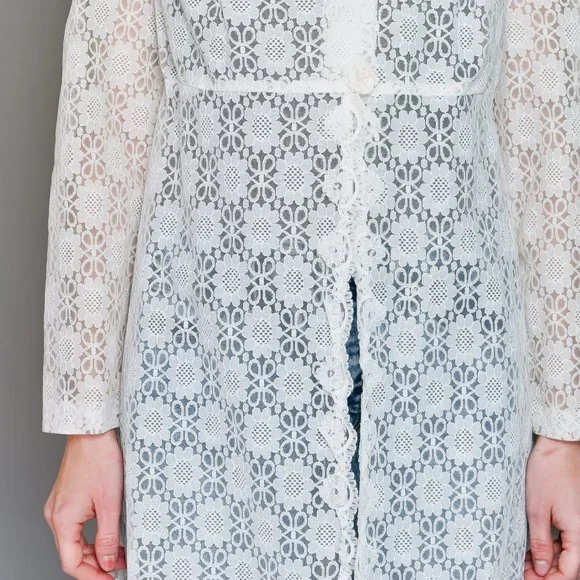 VINTAGE White Floral Sheer Lace Maxi Duster - Picture 5 of 8